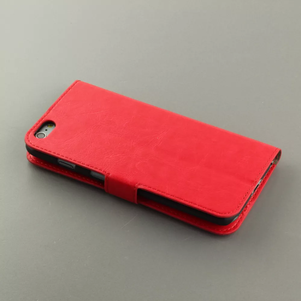 Fourre iPhone 17e / 16e - Premium Flip cuir lisse porte-cartes - Rouge
