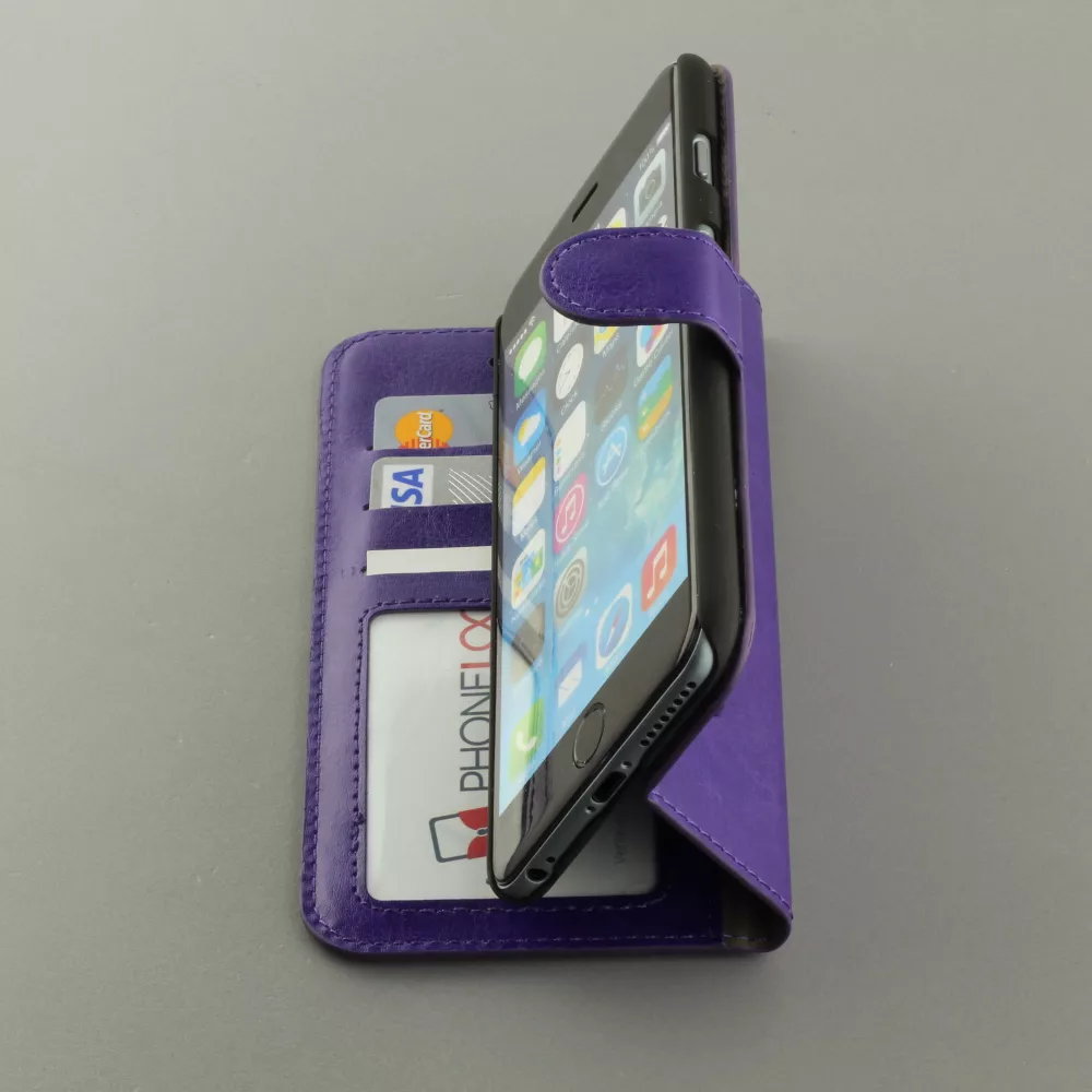 Fourre iPhone 17e / 16e - Premium Flip cuir lisse porte-cartes - Violet