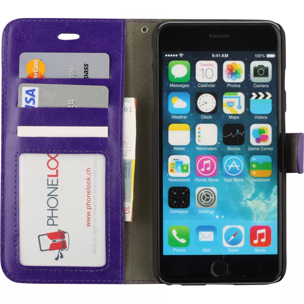 Fourre iPhone 17e / 16e - Premium Flip cuir lisse porte-cartes - Violet