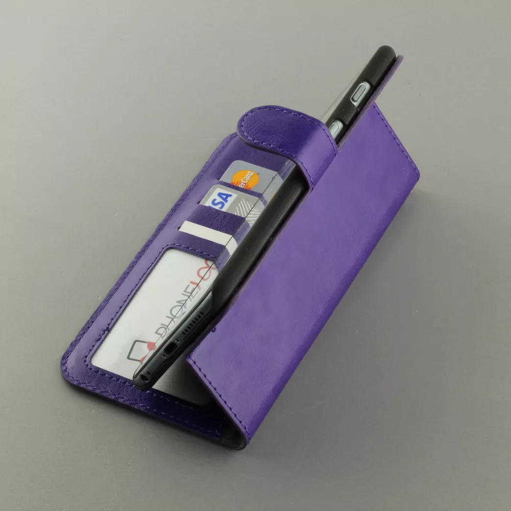 Fourre iPhone 17e / 16e - Premium Flip cuir lisse porte-cartes - Violet