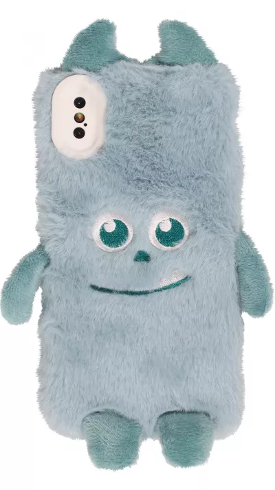 Fourre iPhone Xs Max - Fluffy Monstre en peluche douce - Bleu clair
