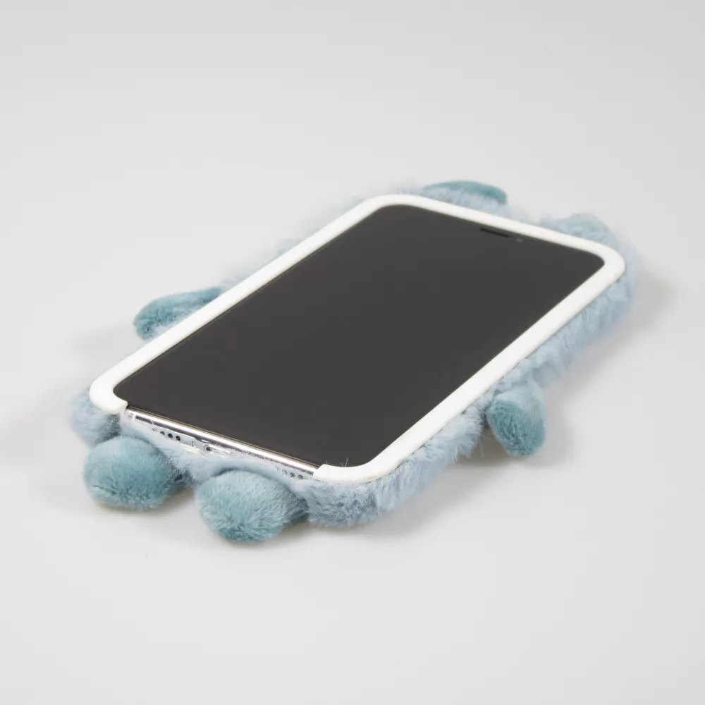 Fourre iPhone Xs Max - Fluffy Monstre en peluche douce - Bleu clair