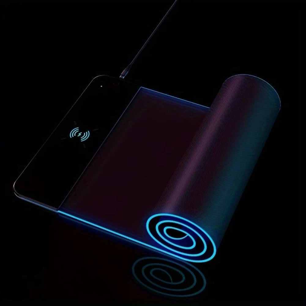 Professionelles LED Gaming Pad XXL (80 x 30cm) RGB mit Qi-Induktionsladefläche 10W - Schwarz