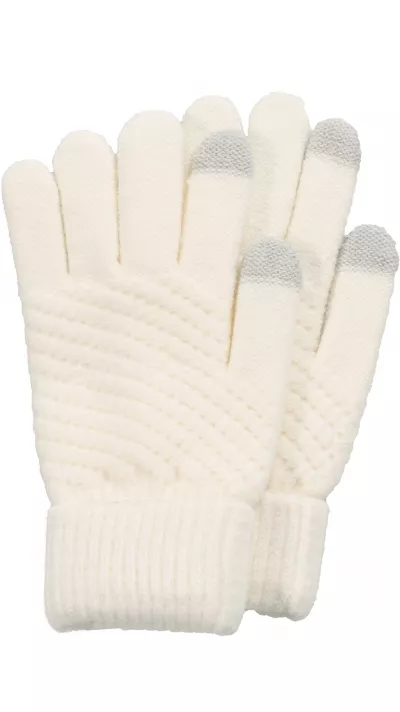 Gants tactiles d'hiver en tricot pour femme avec compatibilité avec les écrans de smartphones et tablettes - Blanc
