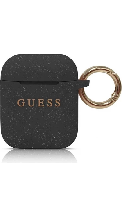 AirPods 1 / 2 Case H&uuml;lle - Guess Silikon Glitzer Pailletten - Schwarz