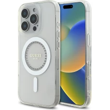 iPhone 16 Pro Max Case Hülle - Guess Strass IML MagSafe - Weiss