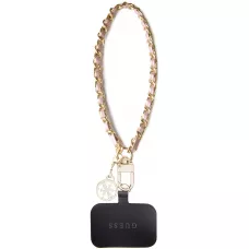 Guess abnehmbarer Handgelenkriemen aus goldenen Gliedern und Kunstlederschnürsenkel mit Charm-Anhänger - Rosa