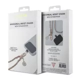 Guess abnehmbarer Handgelenkriemen aus goldenen Gliedern und Kunstlederschnürsenkel mit Charm-Anhänger - Rosa