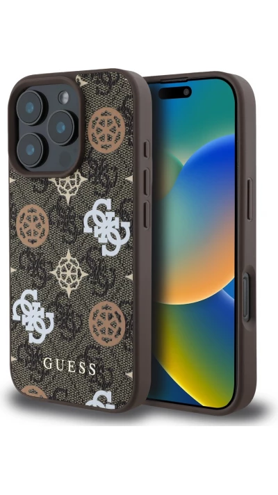 iPhone 16 Pro Max Case H&uuml;lle - Guess Monogramm Peony mit MagSafe - Braun
