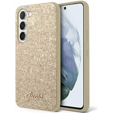 Coque Samsung Galaxy S24 Ultra - Guess paillettes or avec logo en m&eacute;tal dor&eacute; - Or
