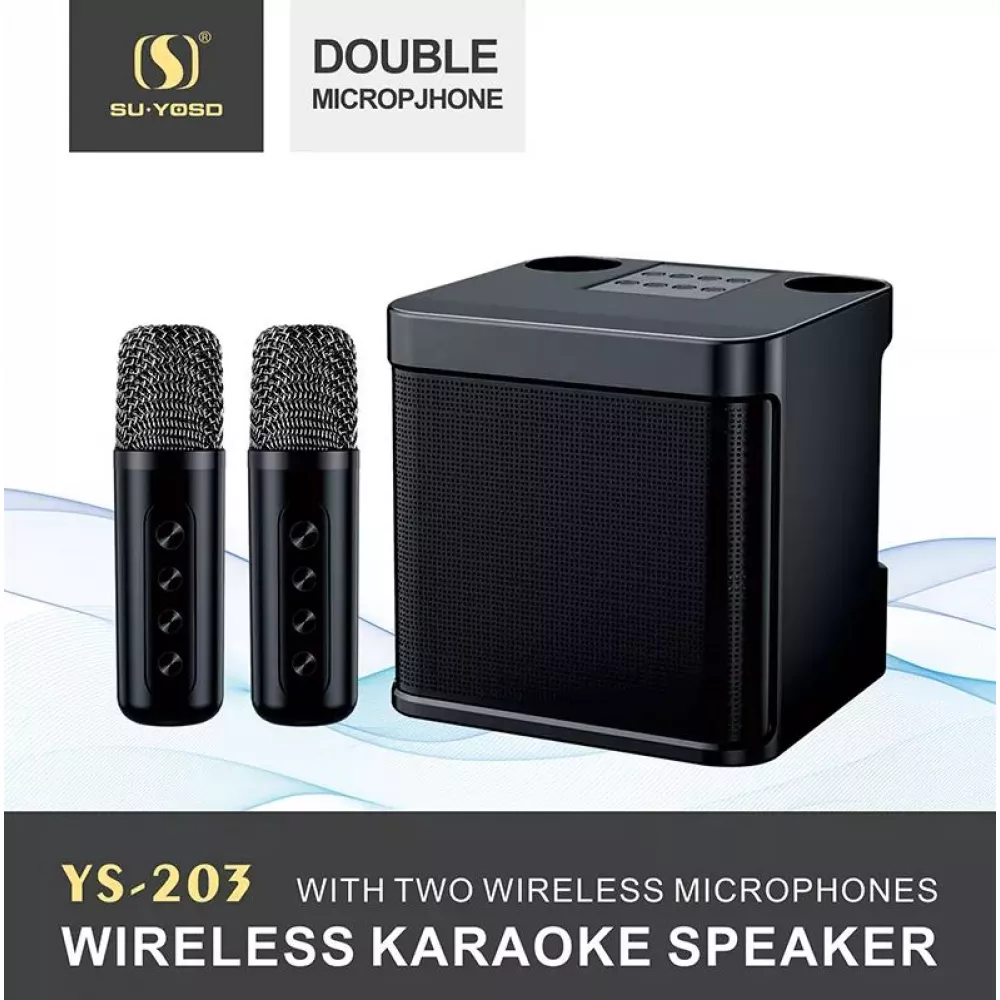 Haut-parleur enceinte karaoké YS-203 Bluetooth wireless + 2 microphones sans fil - Noir