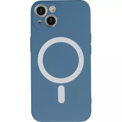 Housse iPhone 15 - Coque en silicone souple avec MagSafe et protection pour caméra - Bleu foncé