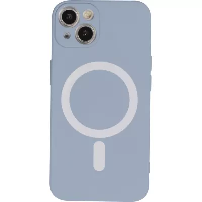 Housse iPhone 13 - Coque en silicone souple avec MagSafe et protection pour caméra - Bleu gris