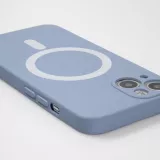 Housse iPhone 13 - Coque en silicone souple avec MagSafe et protection pour caméra - Bleu gris