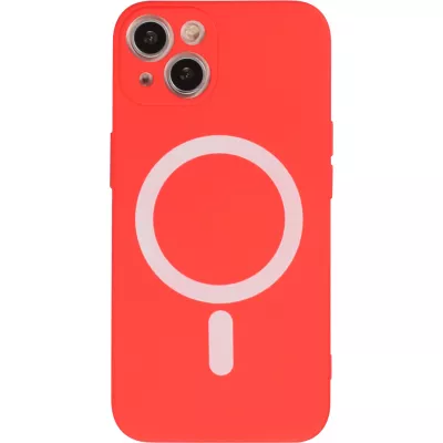 Housse iPhone 15 - Coque en silicone souple avec MagSafe et protection pour caméra - Rouge