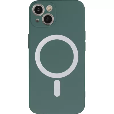 iPhone 15 Case Hülle - Soft-Shell silikon cover mit MagSafe und Kameraschutz - Dunkelgrün
