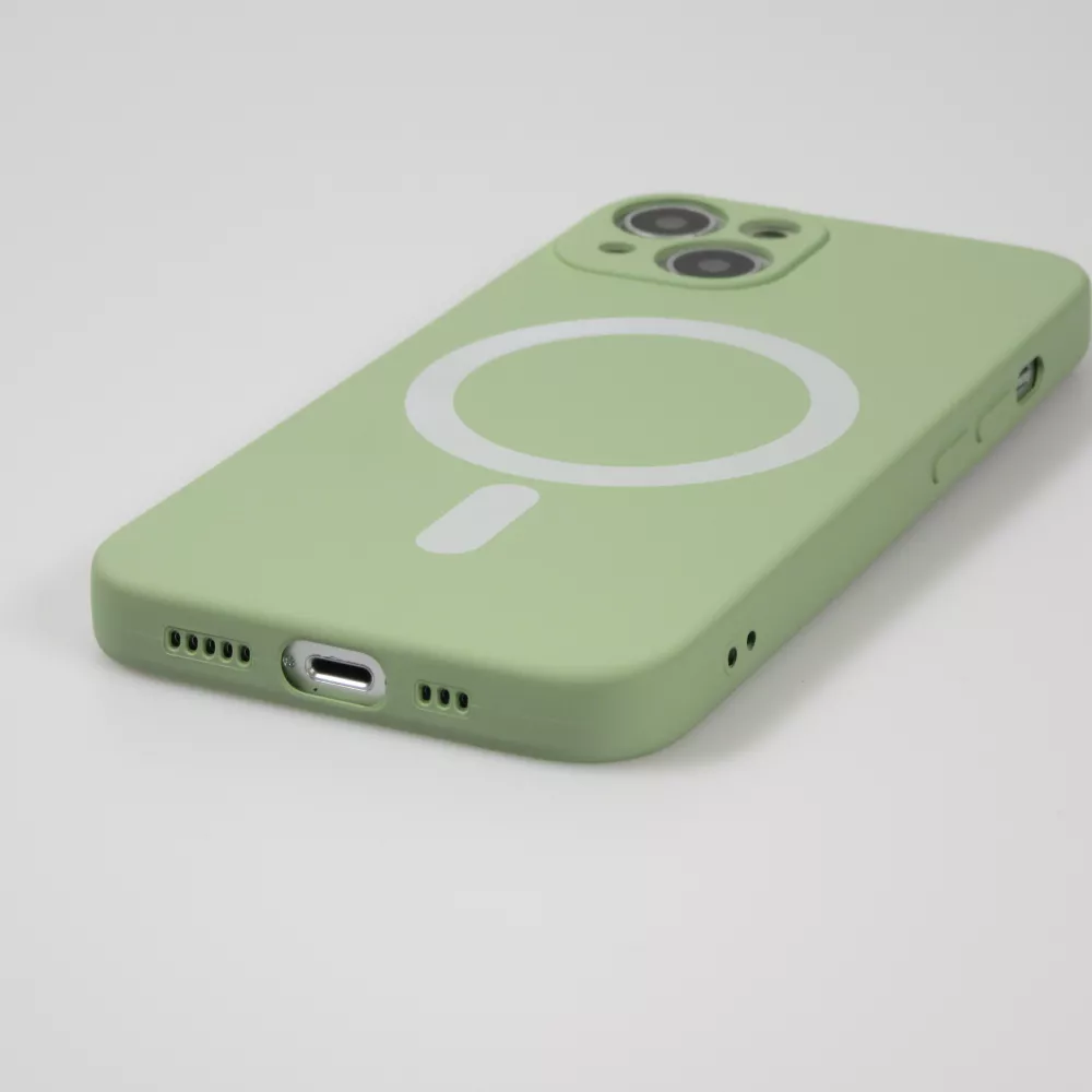 Housse iPhone 13 - Coque en silicone souple avec MagSafe et protection pour caméra - Vert