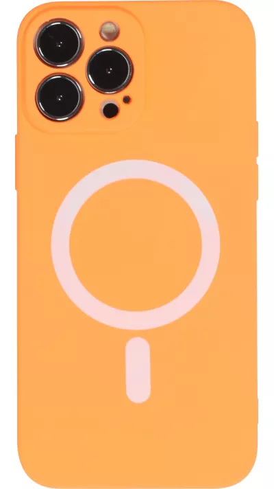 Housse iPhone 15 Pro Max - Coque en silicone souple avec MagSafe et protection pour caméra - Orange
