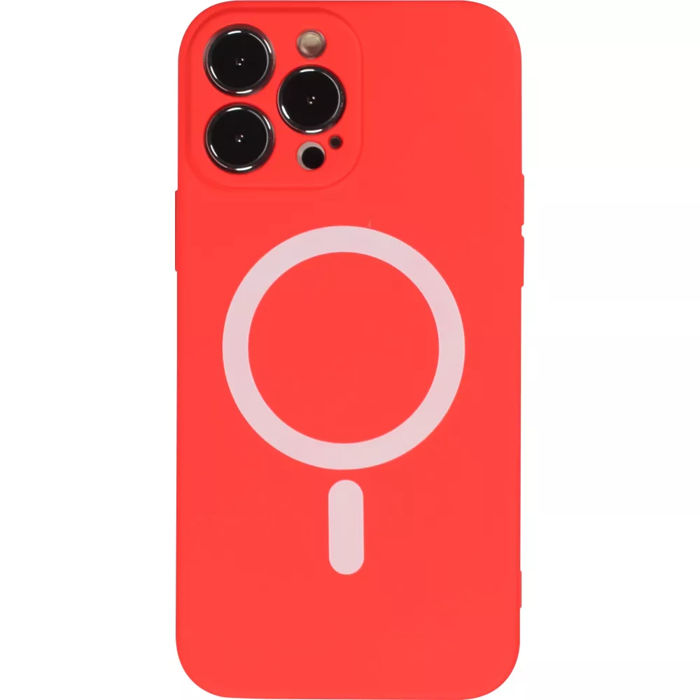 Housse iPhone 15 Pro Max - Coque en silicone souple avec MagSafe et protection pour caméra - Rouge