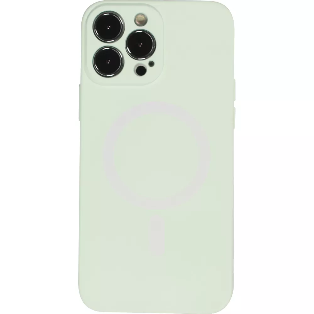 Housse iPhone 15 Pro Max - Coque en silicone souple avec MagSafe et protection pour caméra - Vert clair