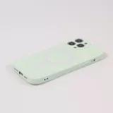 Housse iPhone 15 - Coque en silicone souple avec MagSafe et protection pour caméra - Vert clair