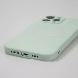 Housse iPhone 15 - Coque en silicone souple avec MagSafe et protection pour caméra - Vert clair
