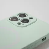 Housse iPhone 15 - Coque en silicone souple avec MagSafe et protection pour caméra - Vert clair