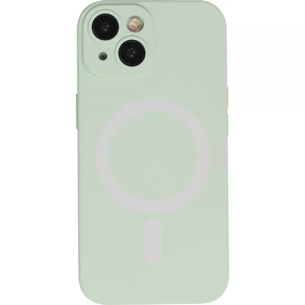 Housse iPhone 15 - Coque en silicone souple avec MagSafe et protection pour caméra - Vert clair