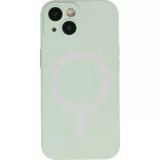 Housse iPhone 15 - Coque en silicone souple avec MagSafe et protection pour caméra - Vert clair
