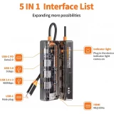 USB-C Hub 5-in-1 mit futuristischem Design (3x USB-A, 1x USB-C, 1x HDMI) - Transparent