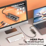 USB-C Hub 5-in-1 mit futuristischem Design (3x USB-A, 1x USB-C, 1x HDMI) - Transparent