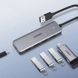 Hub USB Ugreen 4x USB3.2 haute performance transfert rapide 5Gbps avec connecteur d'alimentation micro USB - Gris