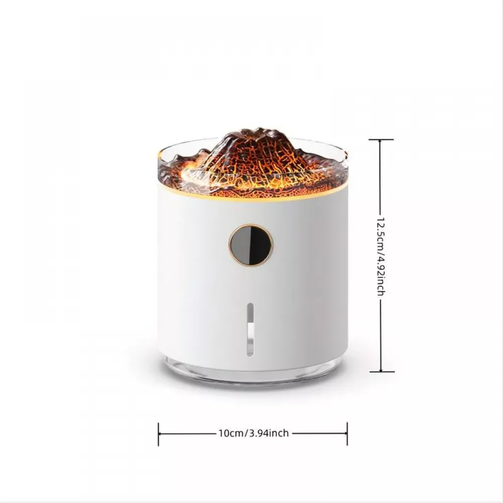 Humidificateur Volcan-Flame diffuseur d'arômes avec affichage digital & flamme LED - Blanc