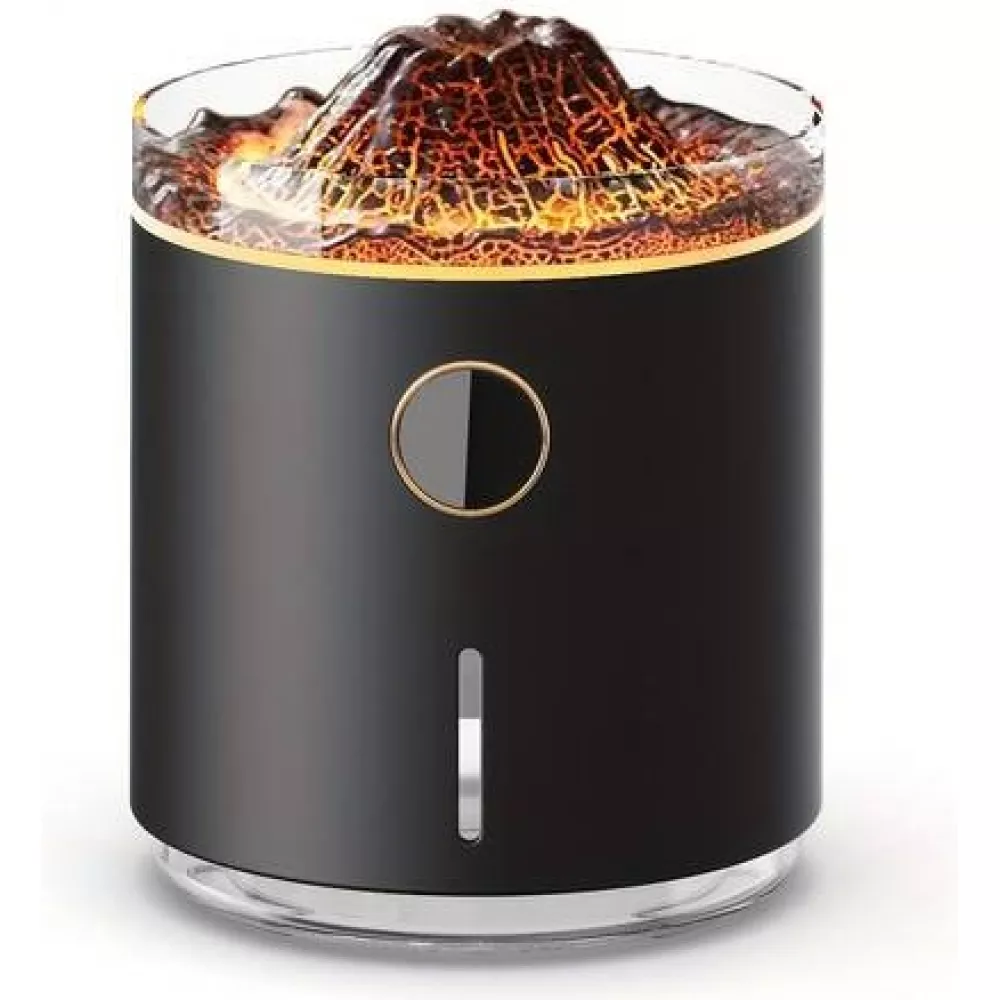 Luftbefeuchter Vulkan Flame Aroma Diffusor mit Digitalanzeige & LED Flamme - Schwarz