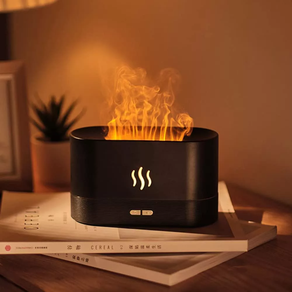 Humidificateur cheminée vapeur effet feu LED - Blanc