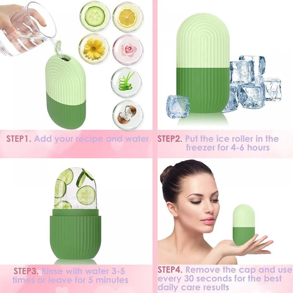 Ice face rouleau de massage facial cryothérapie en silicone outil de soin et massage de la peau - Rouge