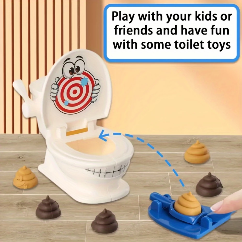 Jeu de Tir Drôle Toilette avec 2 Lancers et 6 Figurines Caca pour Enfants