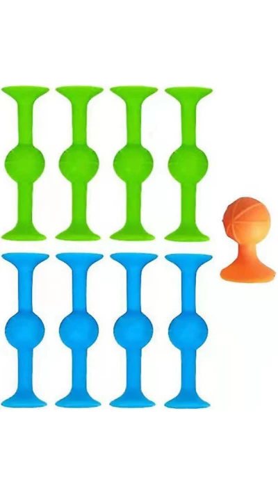 Tisch Silikon-Dartspiel zwei Farben mit Saugnapf f&uuml;r flache Oberfl&auml;chen (9 St&uuml;ck) - Blau/gr&uuml;n