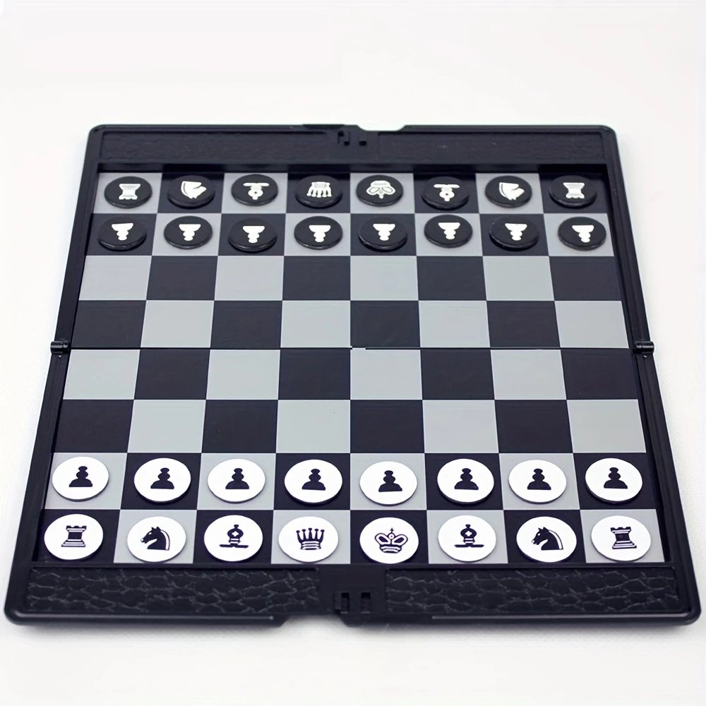 Jeu d'&eacute;checs format portefeuille pliable plat portable ultra compact facile &agrave; ranger avec pi&egrave;ces aimant&eacute;es