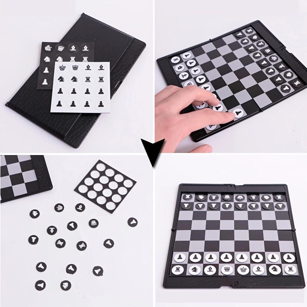 Jeu d'&eacute;checs format portefeuille pliable plat portable ultra compact facile &agrave; ranger avec pi&egrave;ces aimant&eacute;es
