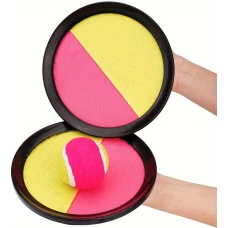 Jeu disques adh&eacute;sifs velcro avec balle &agrave; attraper pour enfants et adultes (set de 2 disques et 1 balle) - Rose/jaune