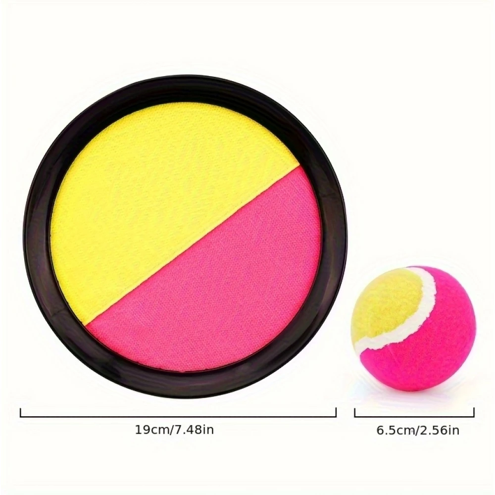 Jeu disques adh&eacute;sifs velcro avec balle &agrave; attraper pour enfants et adultes (set de 2 disques et 1 balle) - Rose/jaune