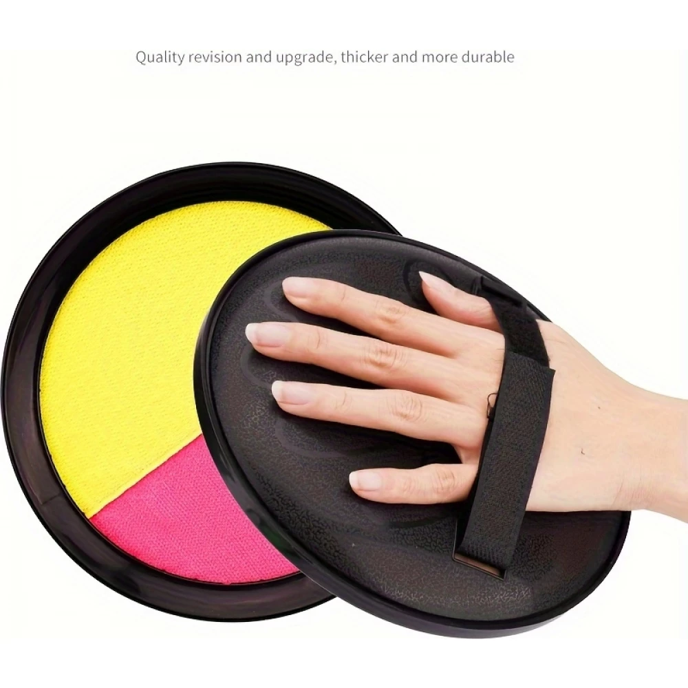 Jeu disques adh&eacute;sifs velcro avec balle &agrave; attraper pour enfants et adultes (set de 2 disques et 1 balle) - Rose/jaune