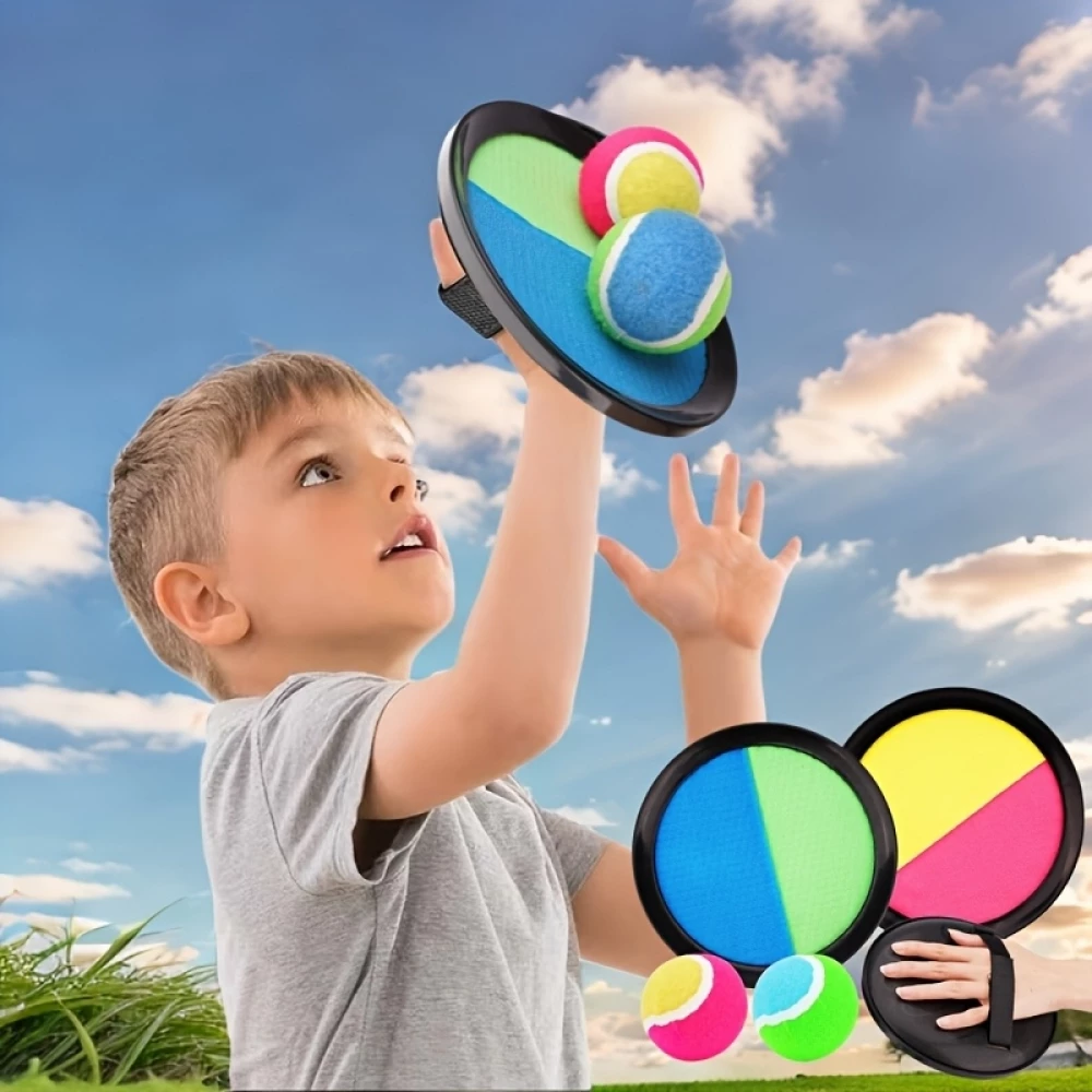 Jeu disques adh&eacute;sifs velcro avec balle &agrave; attraper pour enfants et adultes (set de 2 disques et 1 balle) - Rose/jaune