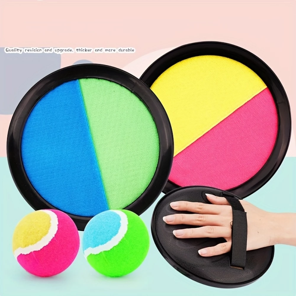 Jeu disques adh&eacute;sifs velcro avec balle &agrave; attraper pour enfants et adultes (set de 2 disques et 1 balle) - Rose/jaune