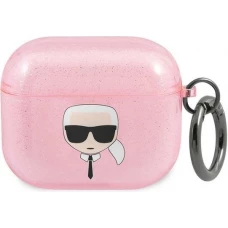AirPods 3 Case H&uuml;lle - Karl Lagerfeld Glitzer Kopf von Karl - Rosa