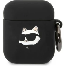 AirPods 1 / 2 Case H&uuml;lle - Karl Lagerfeld KLA2RUNCHK Silikon 3D Choupette - Schwarz