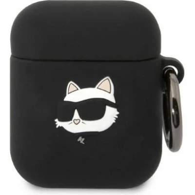 AirPods 1 / 2 Case H&uuml;lle - Karl Lagerfeld KLA2RUNCHK Silikon 3D Choupette - Schwarz