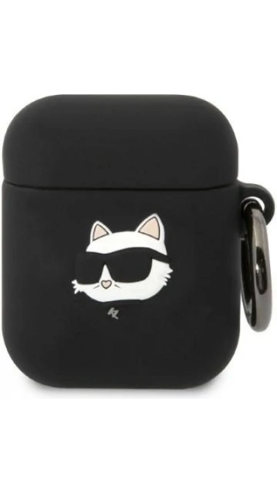 AirPods 1 / 2 Case H&uuml;lle - Karl Lagerfeld KLA2RUNCHK Silikon 3D Choupette - Schwarz