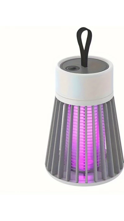 Lampe anti-moustiques LED USB rechargeable portable sans fil intérieur/extérieur avec lanière à pendre ou poser - Blanc / gris